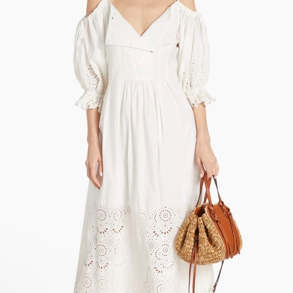 ULLA JOHNSON NARCISA DRESS Peasant Cottagecore White Eyelet Midi Farmhouse Sz 8 - Picture 9 of 9
